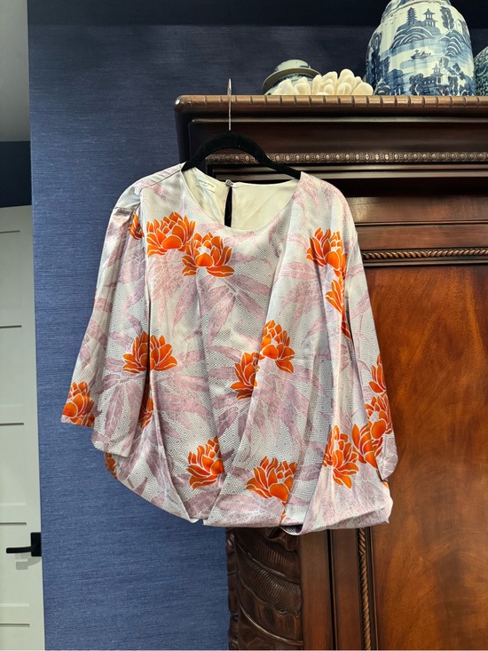 Dries Van Noten Tops - Dries Van Noten White Blouse with Orange Floral Print